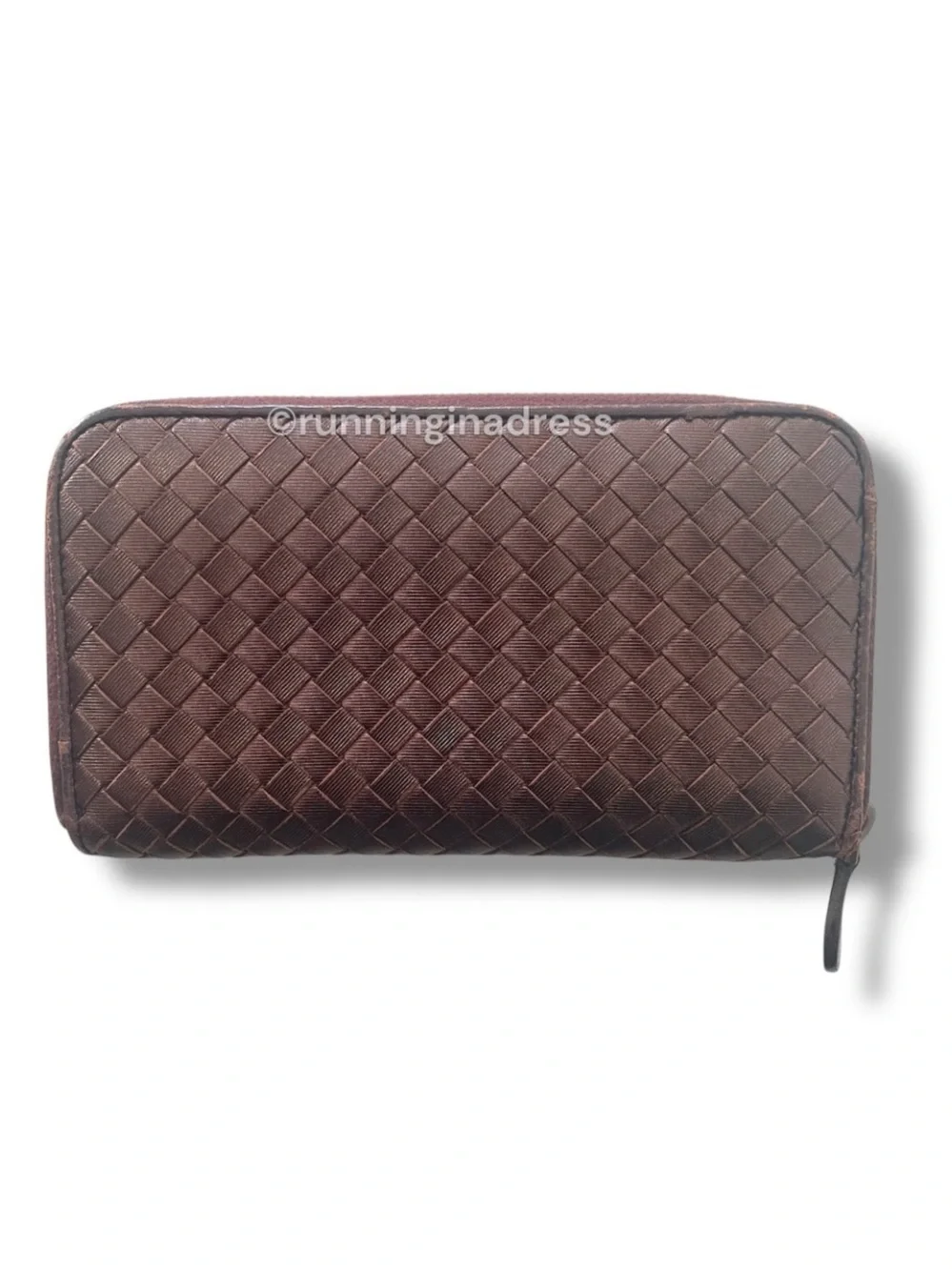 Bottega Veneta Intrecciato Leather Long Zip Around Wallet Metallic Copper Brown